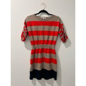 LOFT Striped Sweater Dress Roll Tab‎ Sleeve Red Tan Brown Casual Medium